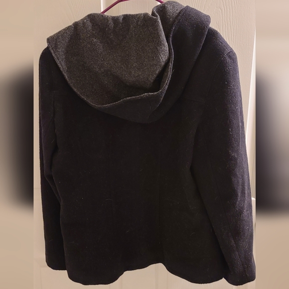 Black Coat by Charles Klein with Grey Wool Women Size Large - Picture 5 of 6